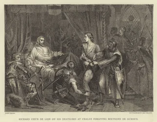 Richard Coeur de Lion on his death-bed at Chaluz forgiving Bertrand de Gurdun